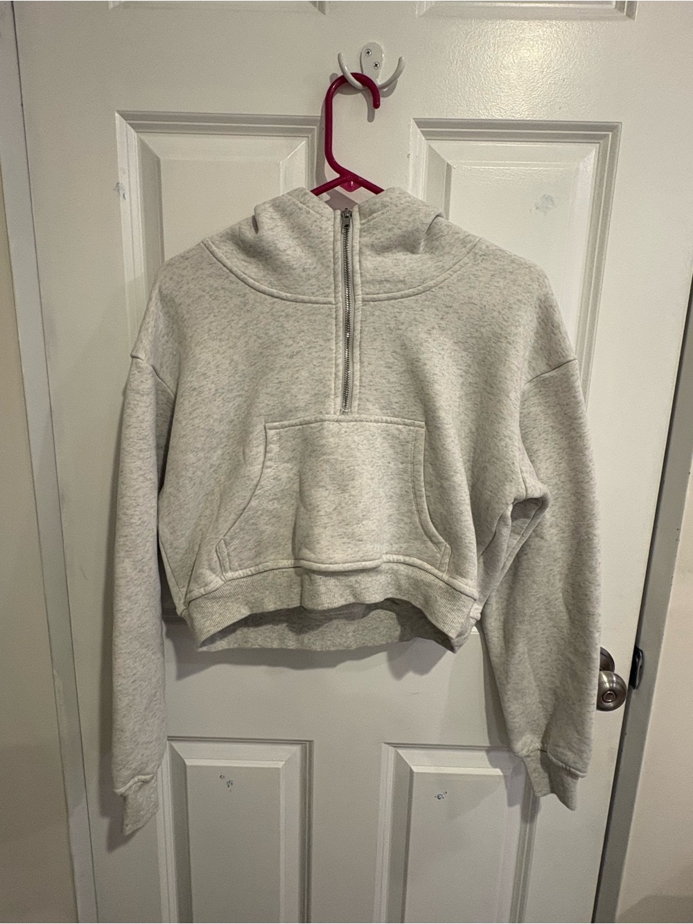 Cropped Half-Zip Hoodie - Light Heather Gray